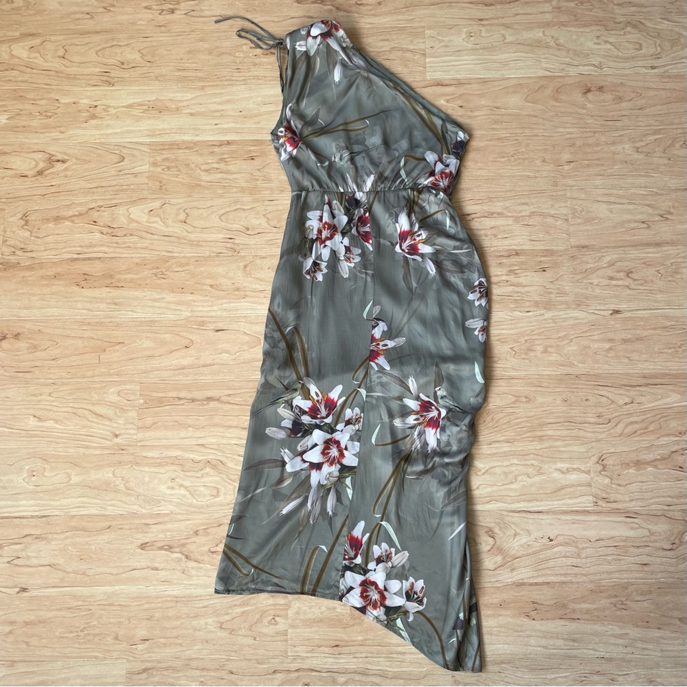 |AllSaints| Ira Dorada Silk Asymmetrical One Shoulder Midi Dress Size 6 - Picture 3 of 11